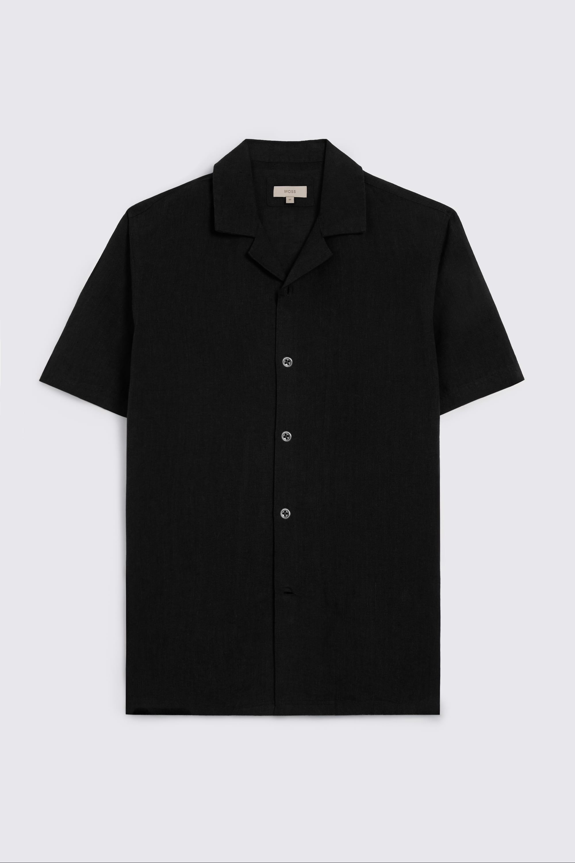 Black Linen Cuban Collar Shirt